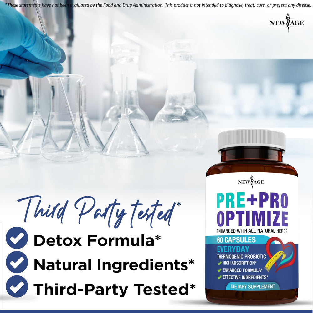 NEW AGE Pro Optimize packaging outer box with label visible.