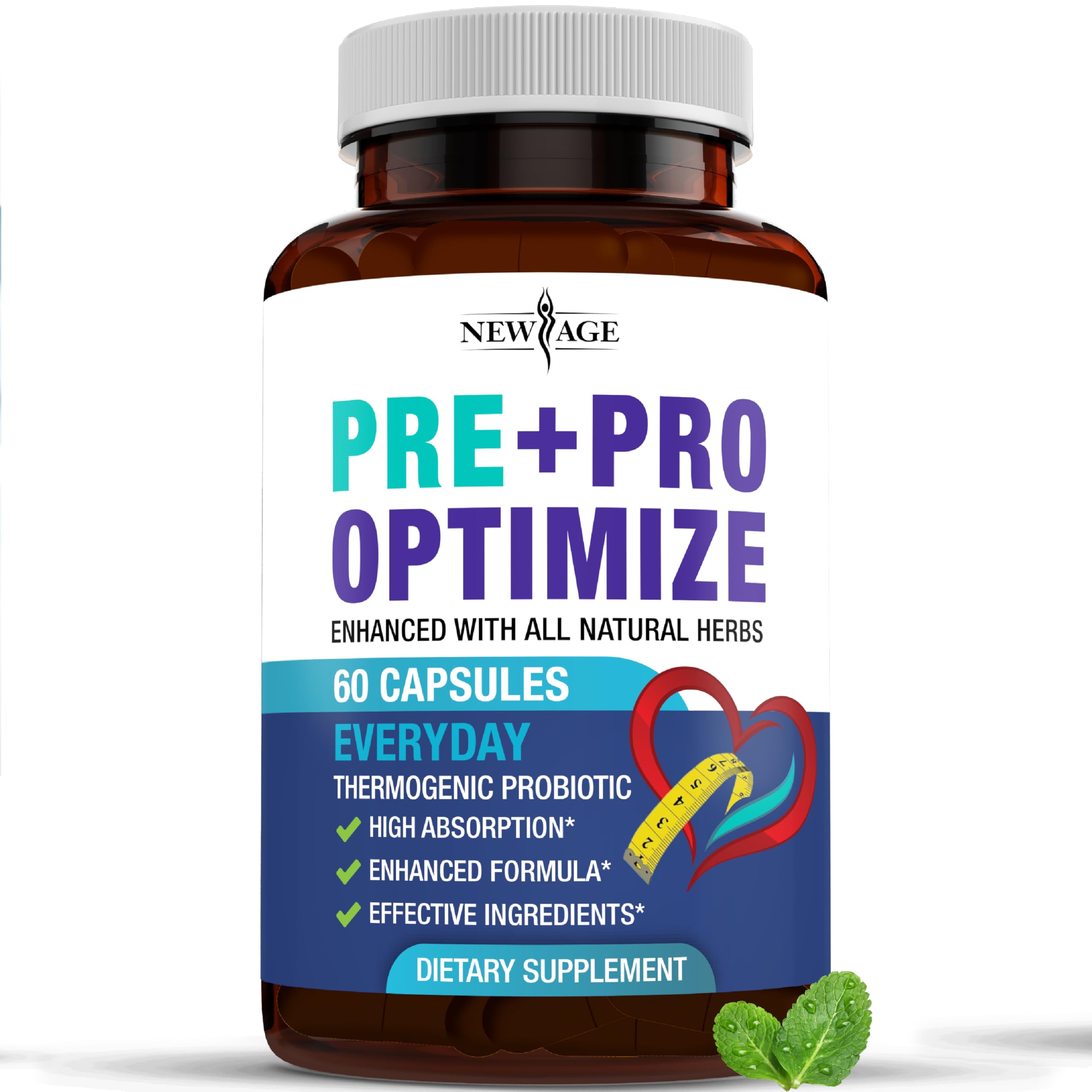 New Age Pro Optimize Probiotics for Women bottle showing daily gut health use