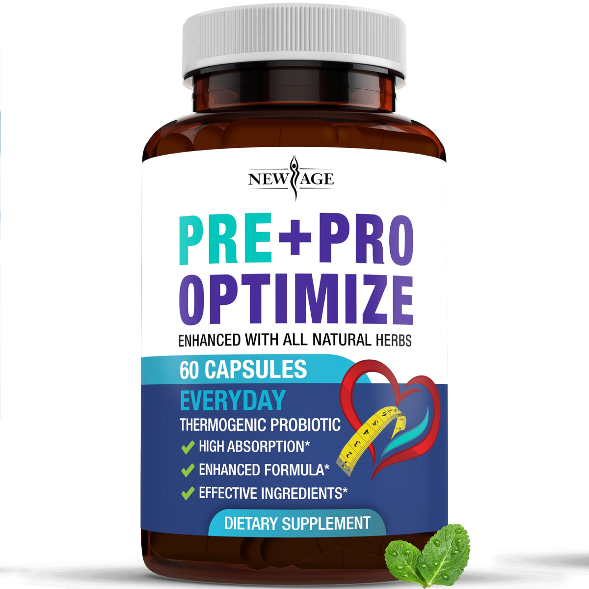 New Age Pro Optimize Probiotics for Women bottle showing daily gut health use