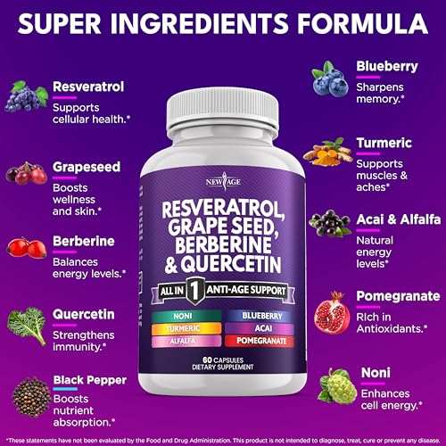 NEW AGE quercetin-acai-noni capsules close-up, convenient daily supplement supports daily balance.