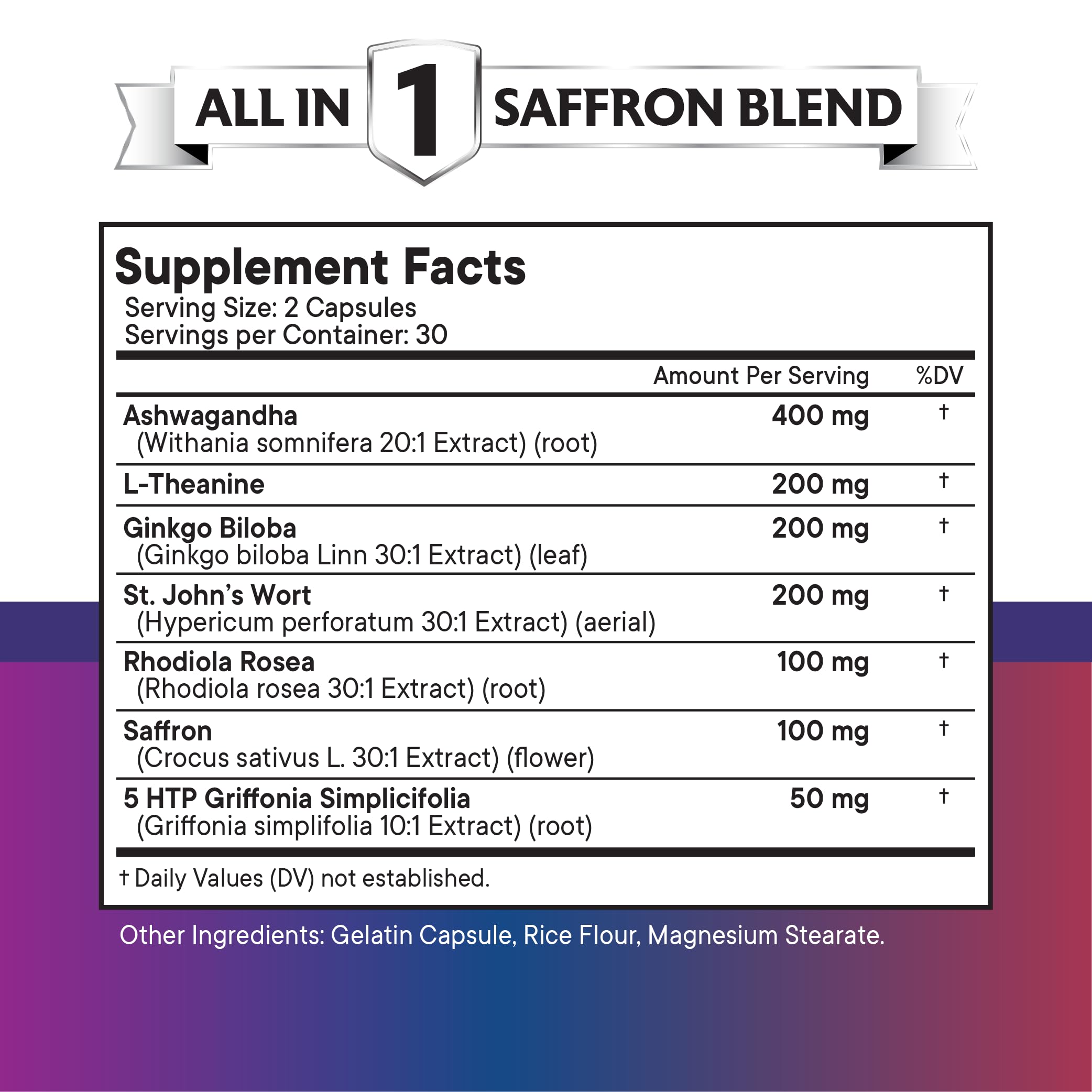 New Age saffron capsules close-up showing golden color and easy-to-swallow form.