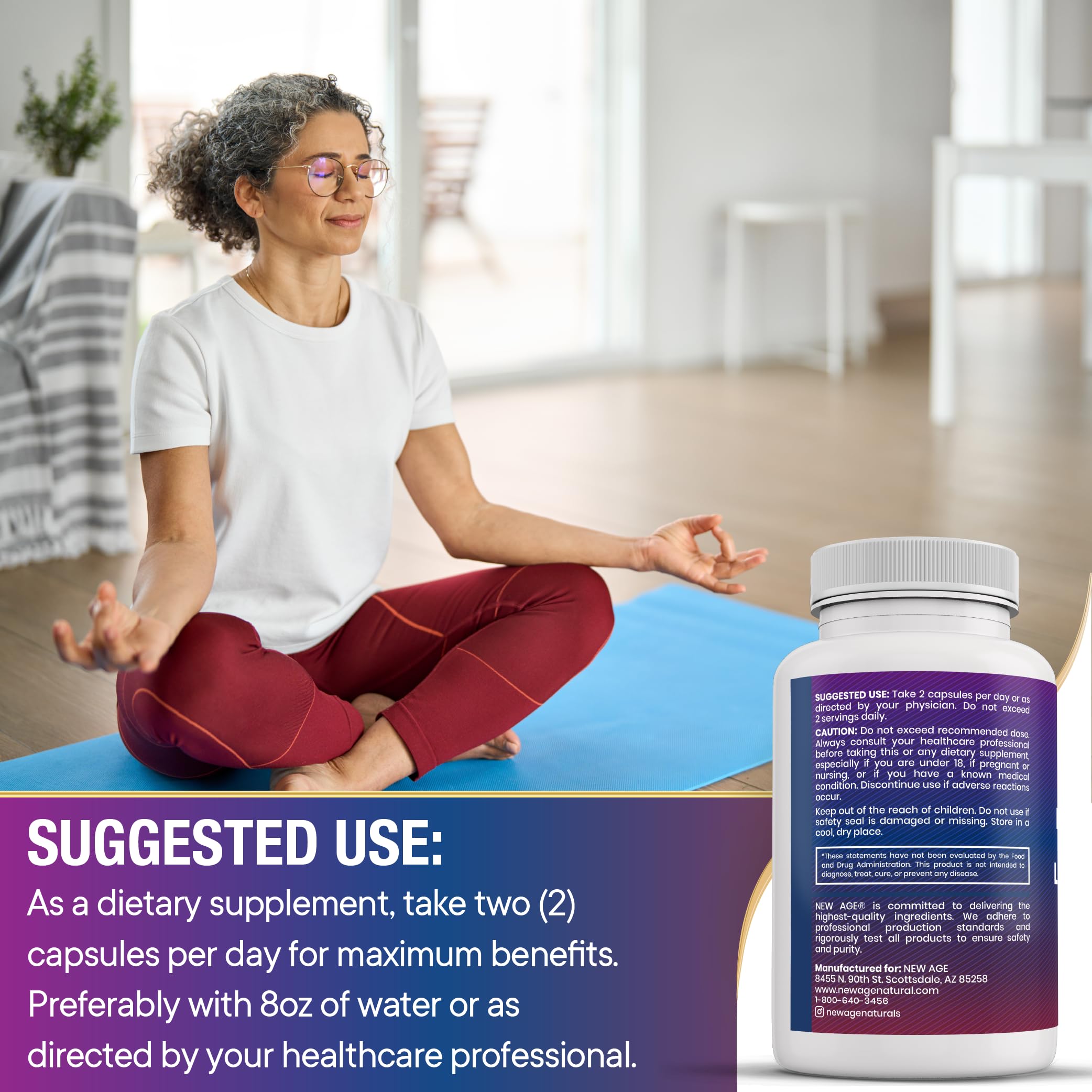 New Age saffron USA-made seal emphasizes trusted quality for clean ingredients.