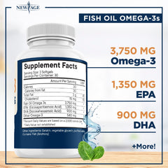 NEW AGE Omega 3 softgels closeup — high EPA and DHA support daily wellness.
