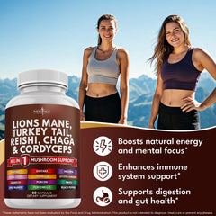 NEW AGE Turkey Tail bottle label view, emphasizing variety of mushroom extracts.