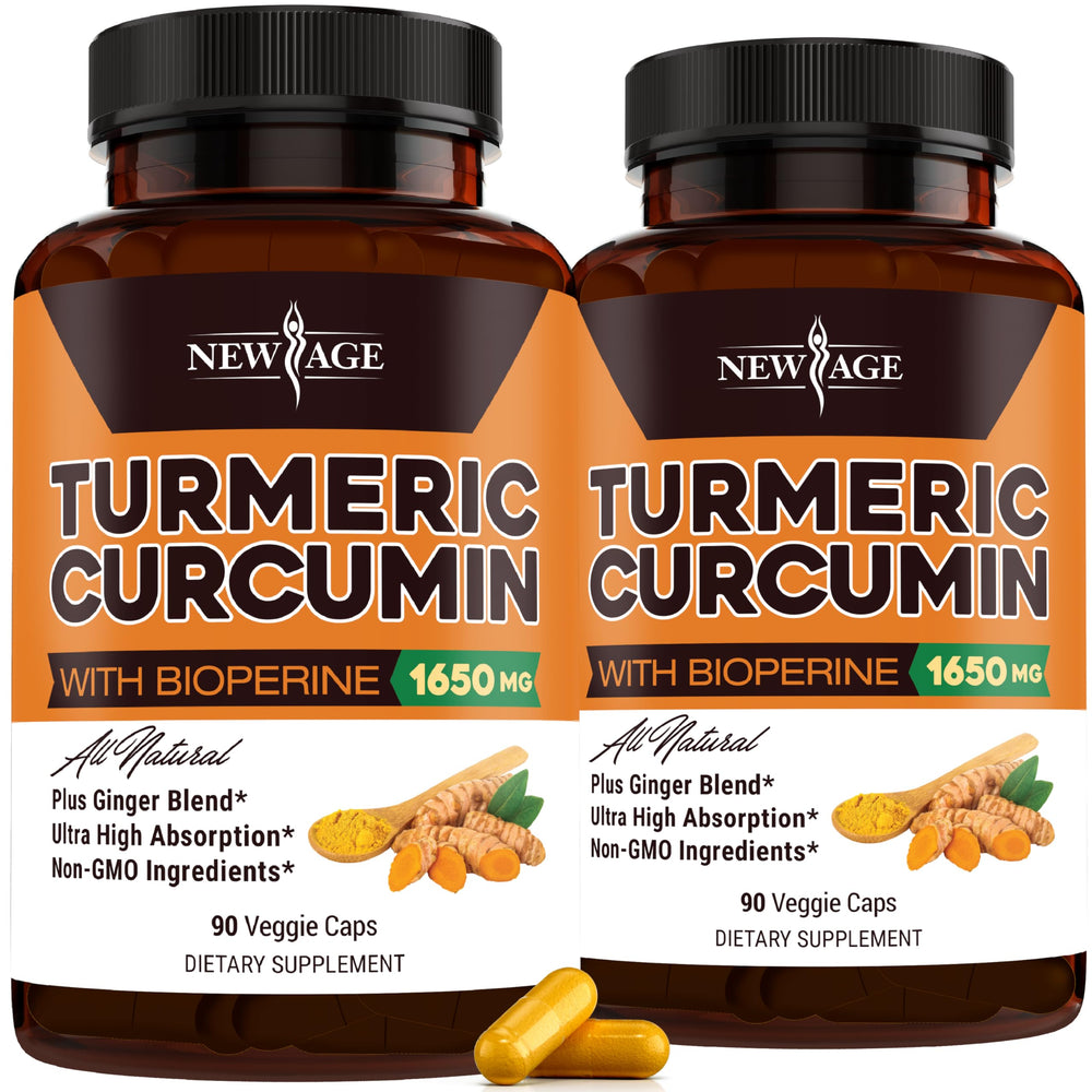 New Age Turmeric Curcumin Capsules bottle front view highlighting standardized curcuminoids for daily wellness.