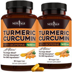 New Age Turmeric Curcumin Capsules bottle front view highlighting standardized curcuminoids for daily wellness.