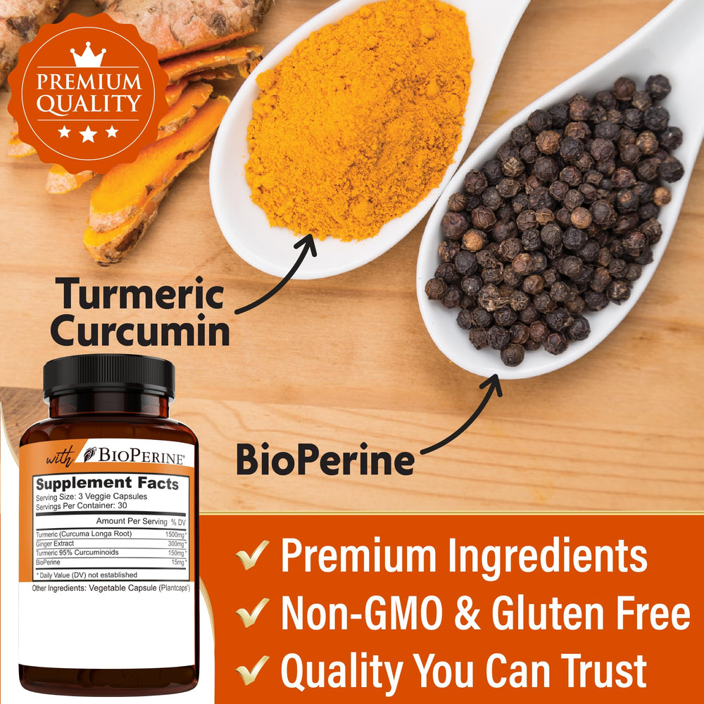 Ingredients panel on New Age Turmeric Curcumin Capsules packaging for informed choices.