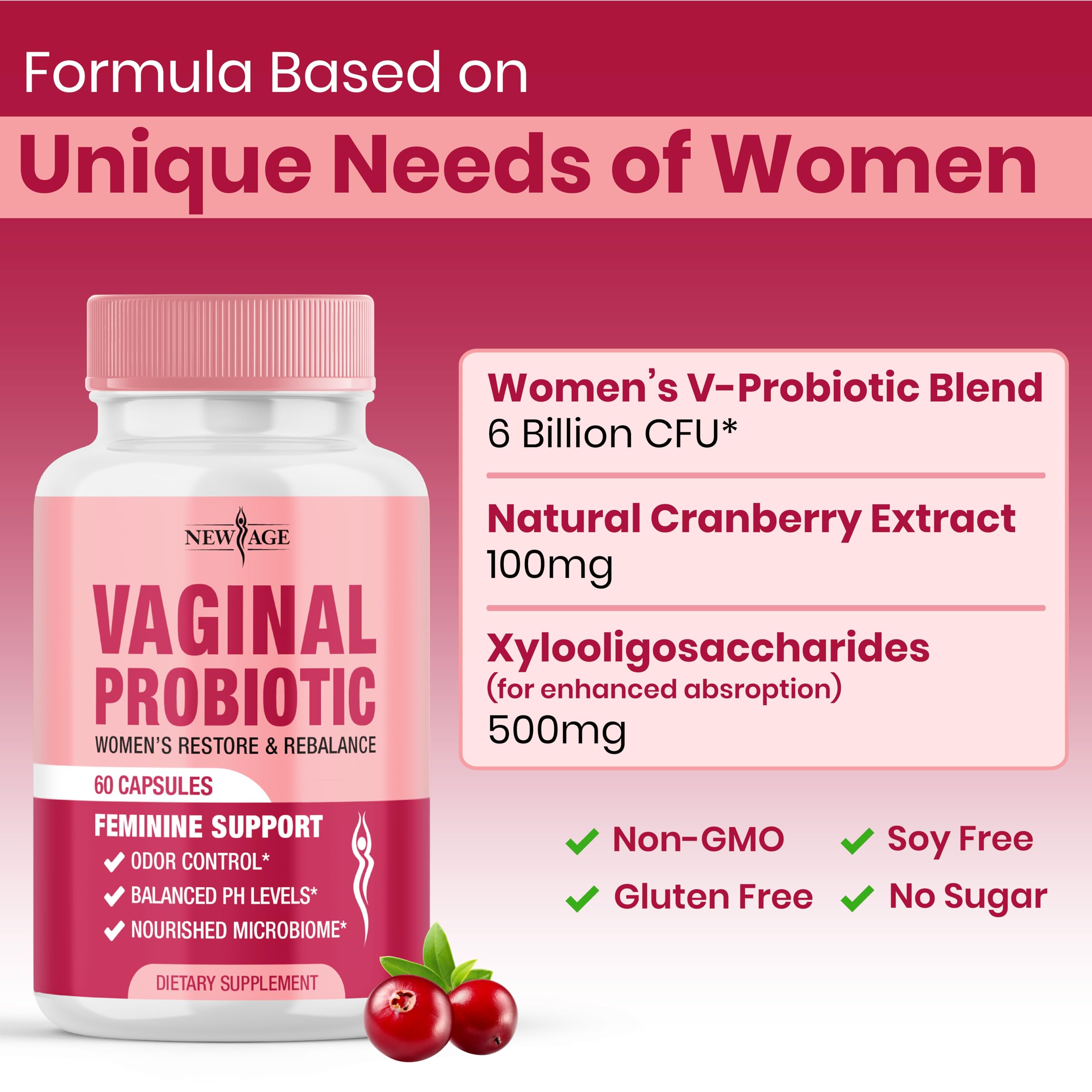 New Age Vaginal Probiotics lactobacillus blend highlights flora balance.