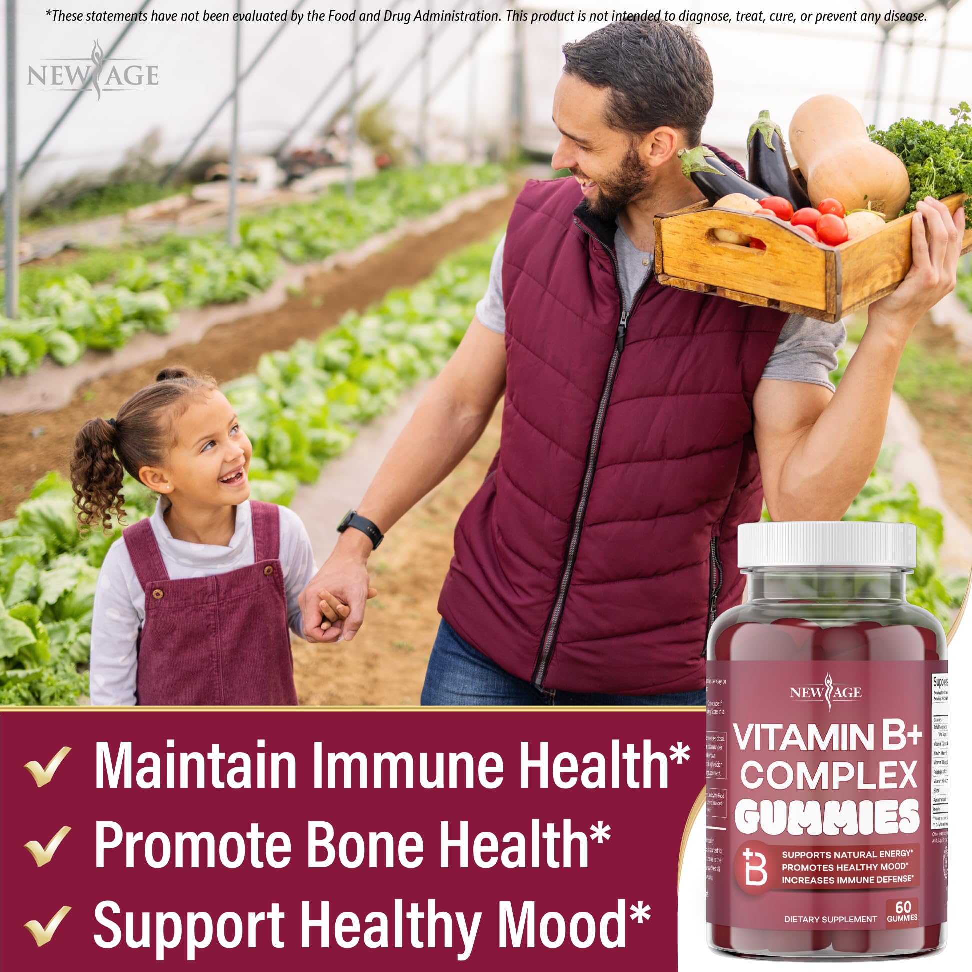 Close-up of label on New Age Vitamin B Complex Gummies