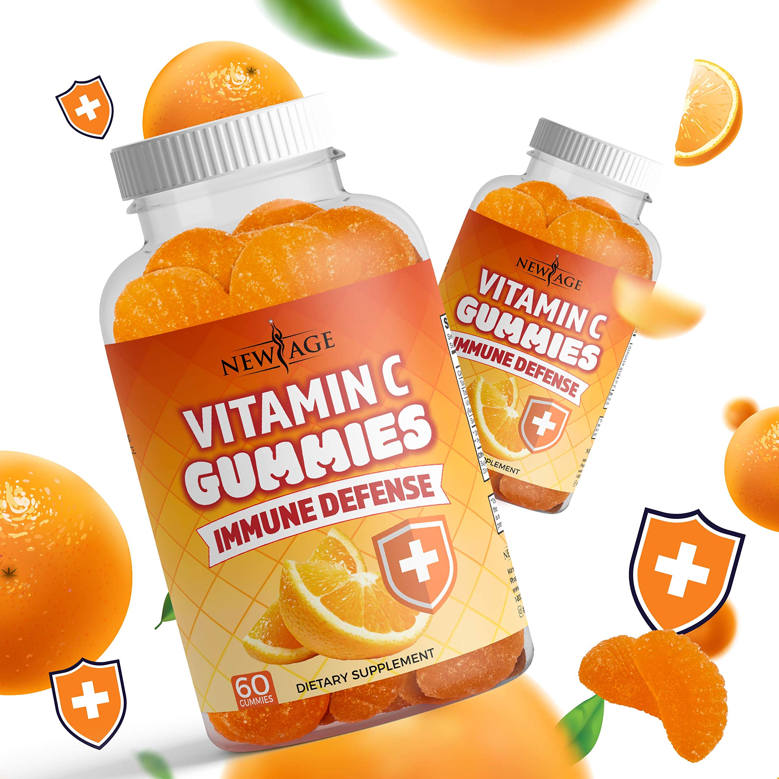 NEW AGE Vitamin C Gummies Orange gluten-free symbol on bottle, promoting dietary inclusivity.
