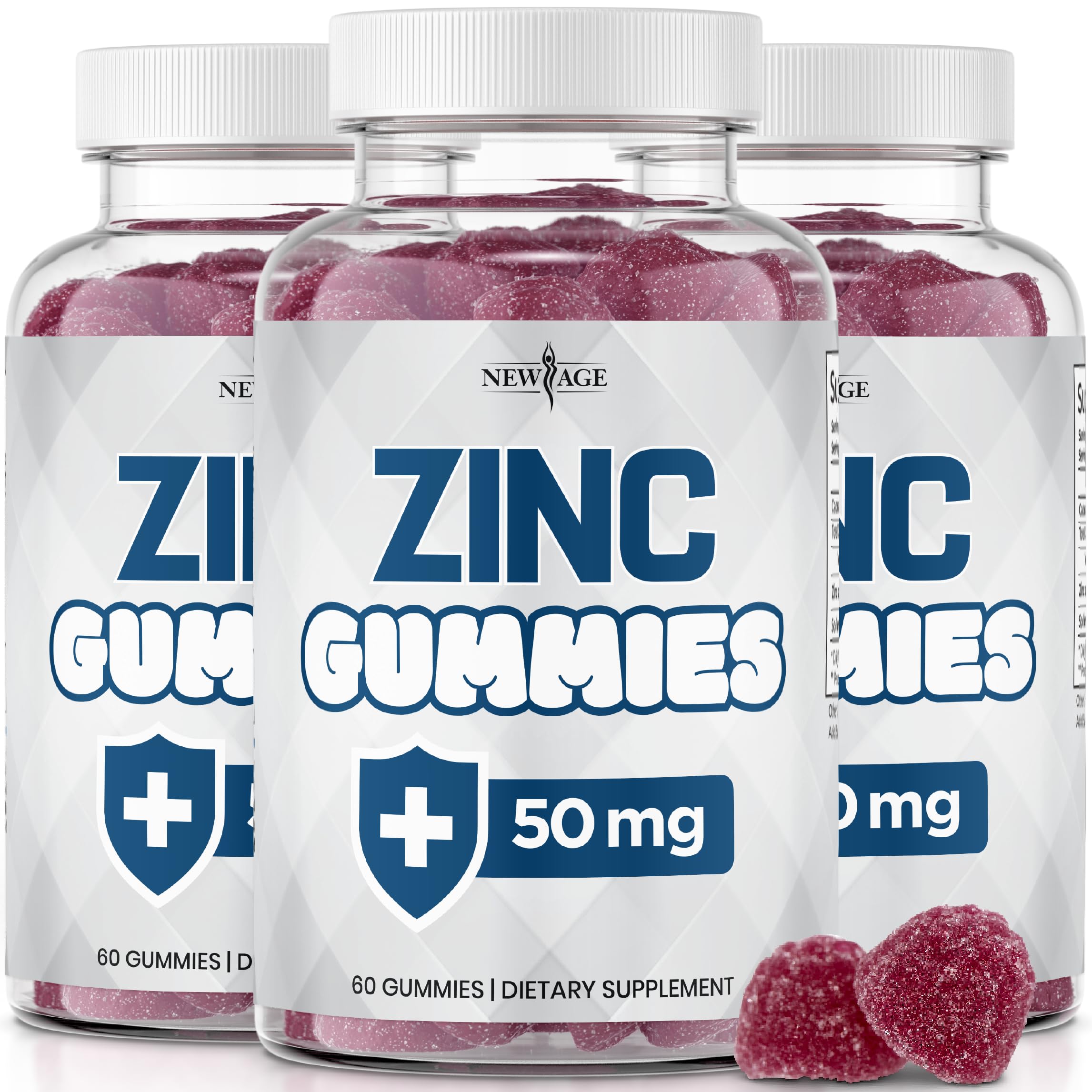 NEW AGE Zinc Gummies bottle on shelf, convenient daily supplement for immune-friendly routines.