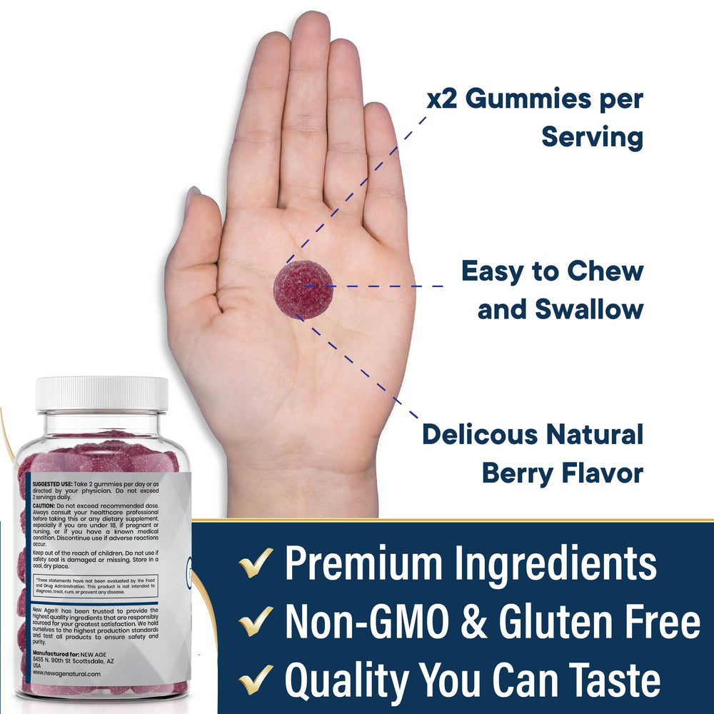 Adult taking NEW AGE Zinc Gummies, simple daily routine for ongoing wellness.