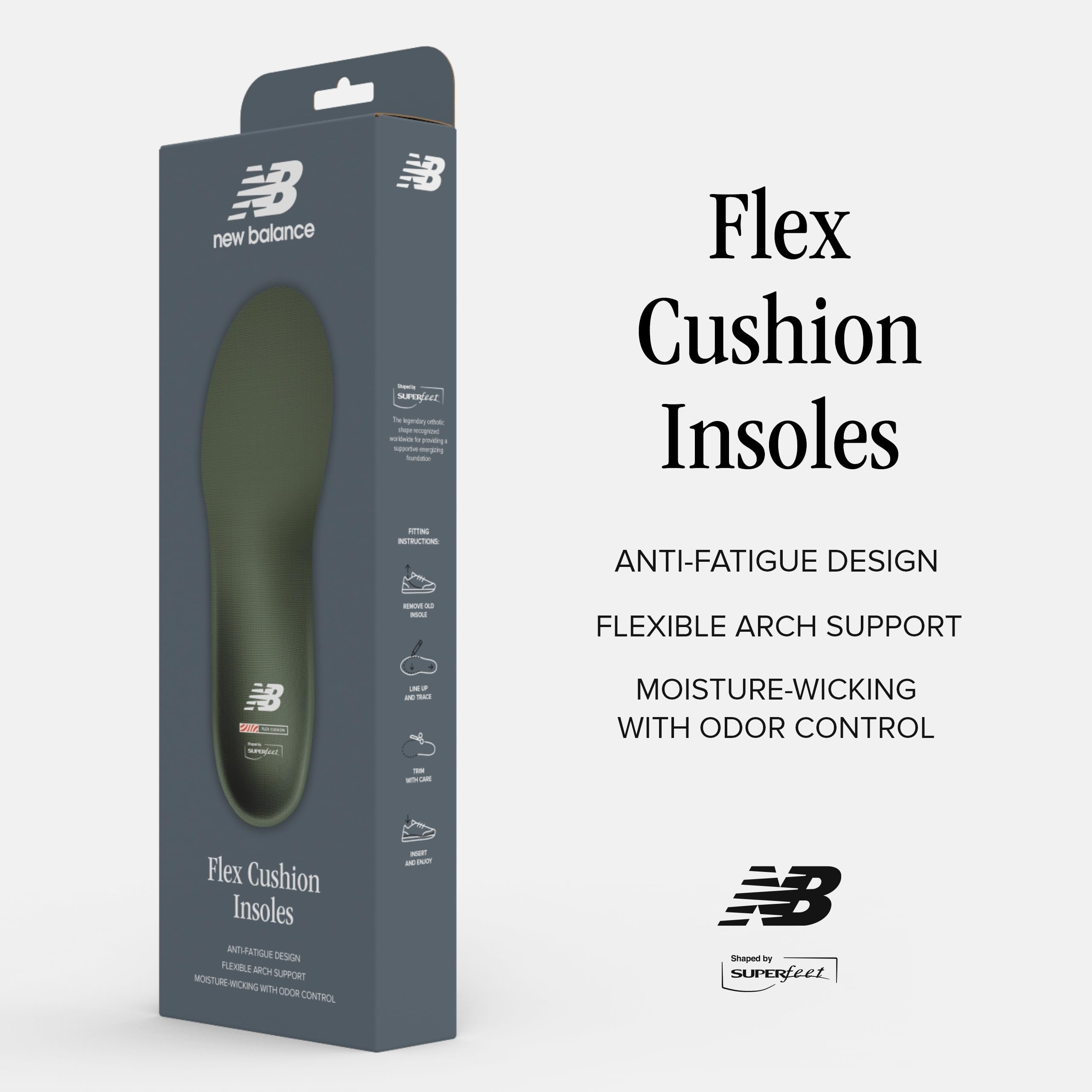 New Balance Flex Cushion Heel Cup close-up highlighting shock-absorbing support.