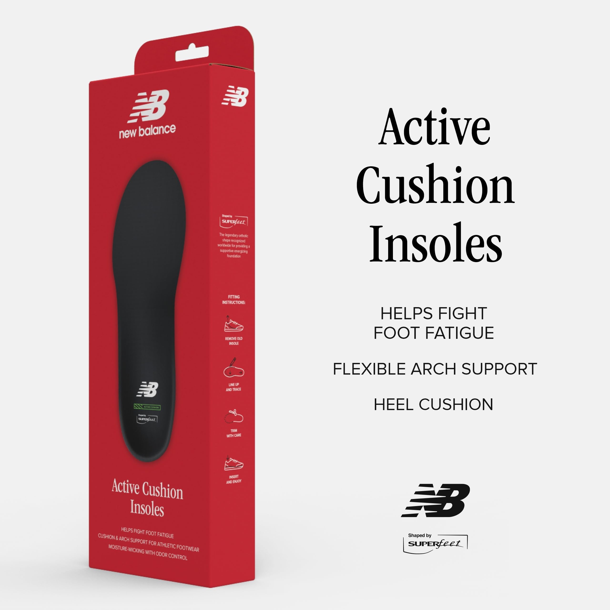 New Balance Sport Active Cushion insoles provide flexible arch support for natural foot motion.