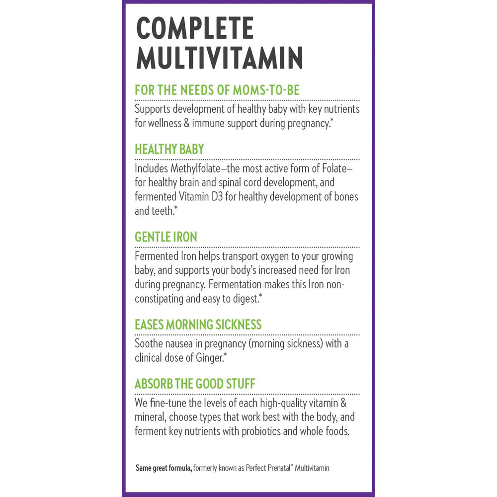New Chapter Advanced Prenatal organic vegetables and herbs highlight whole-food sourcing.