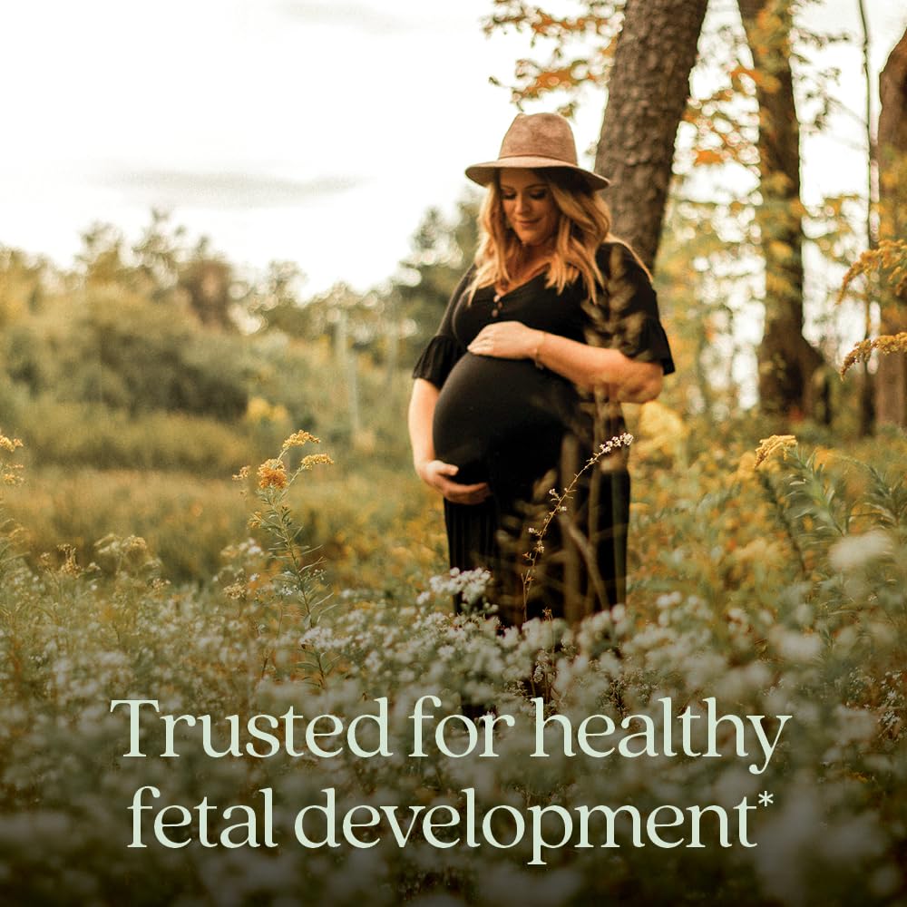 New Chapter Advanced Prenatal tablets closeup highlighting a three-tablet daily dose.