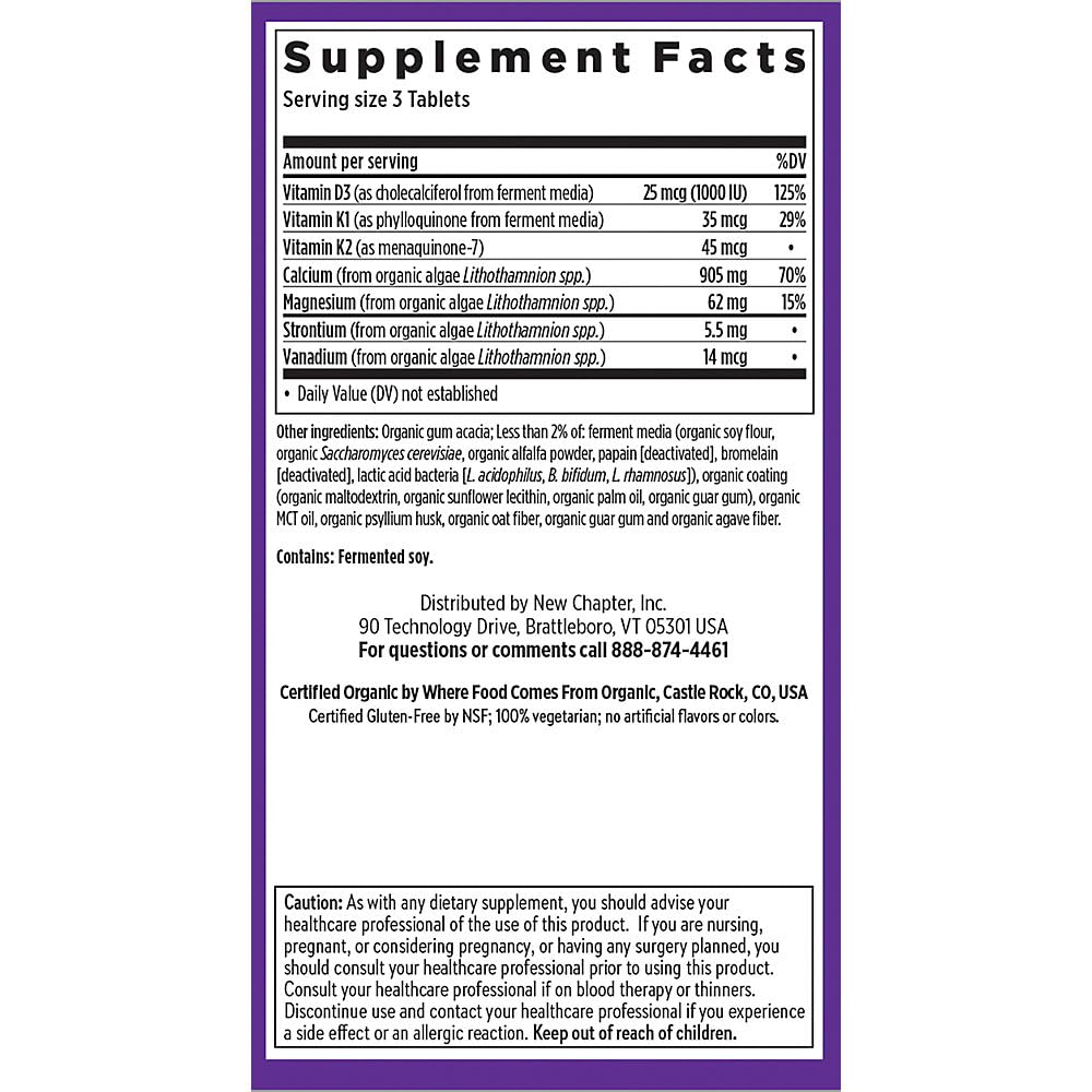 New Chapter Calcium bottle label shows USDA Organic certification for clean nutrition