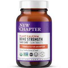 New Chapter calcium bottle showing Icelandic red marine algae formula for plant-based nutrition and minerals