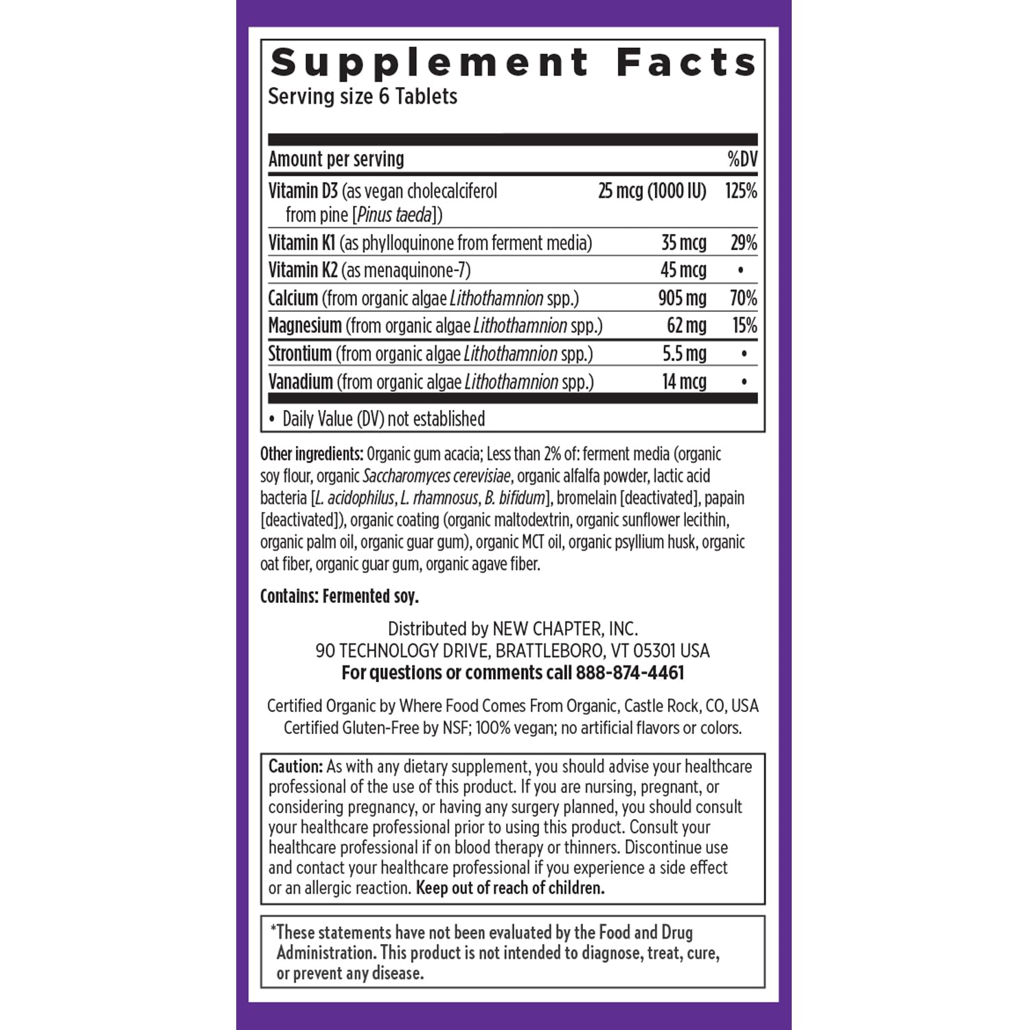 Kosher and gluten-free badges on New Chapter calcium packaging signal purity