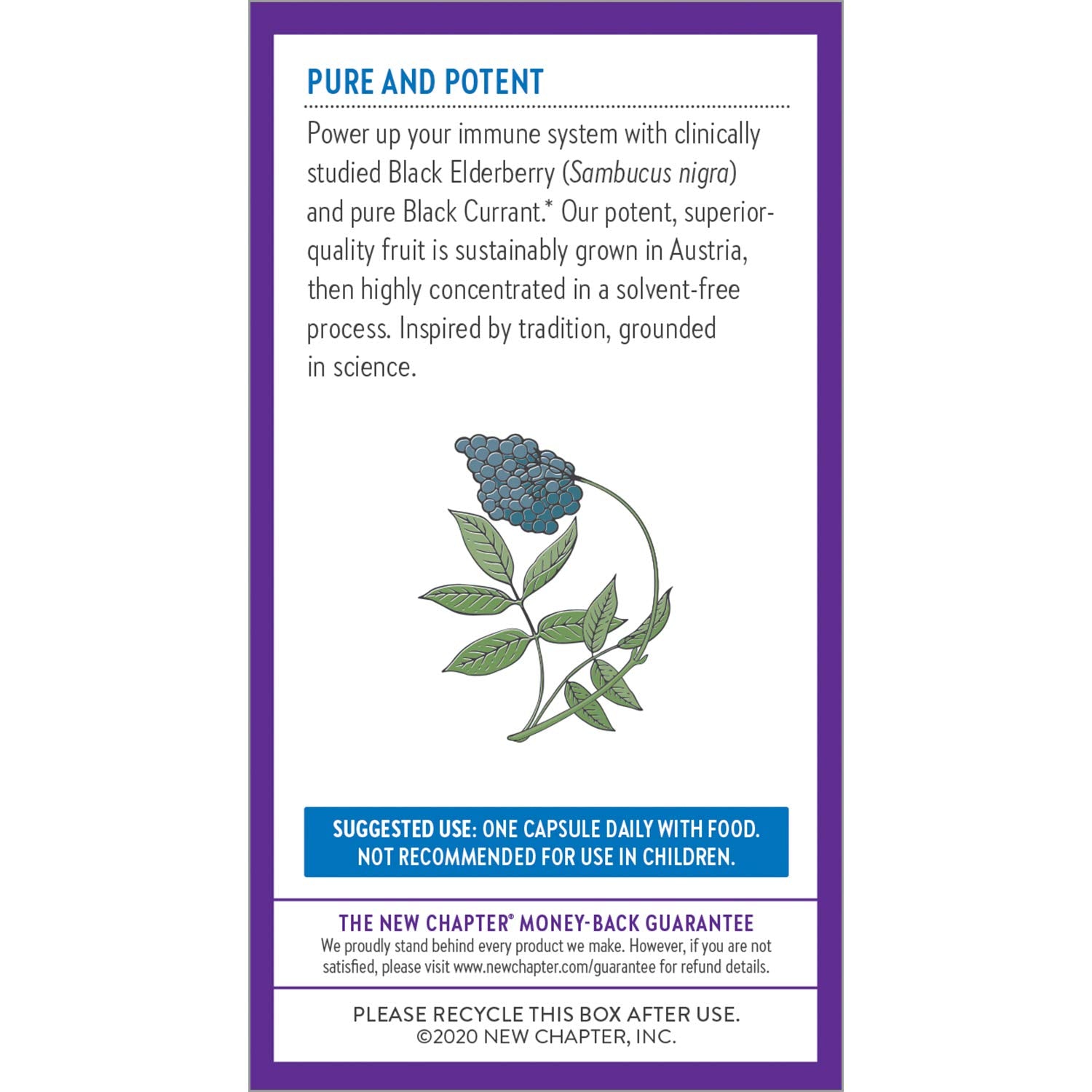 New Chapter Elderberry Force ingredients graphic highlights true fruit compounds.