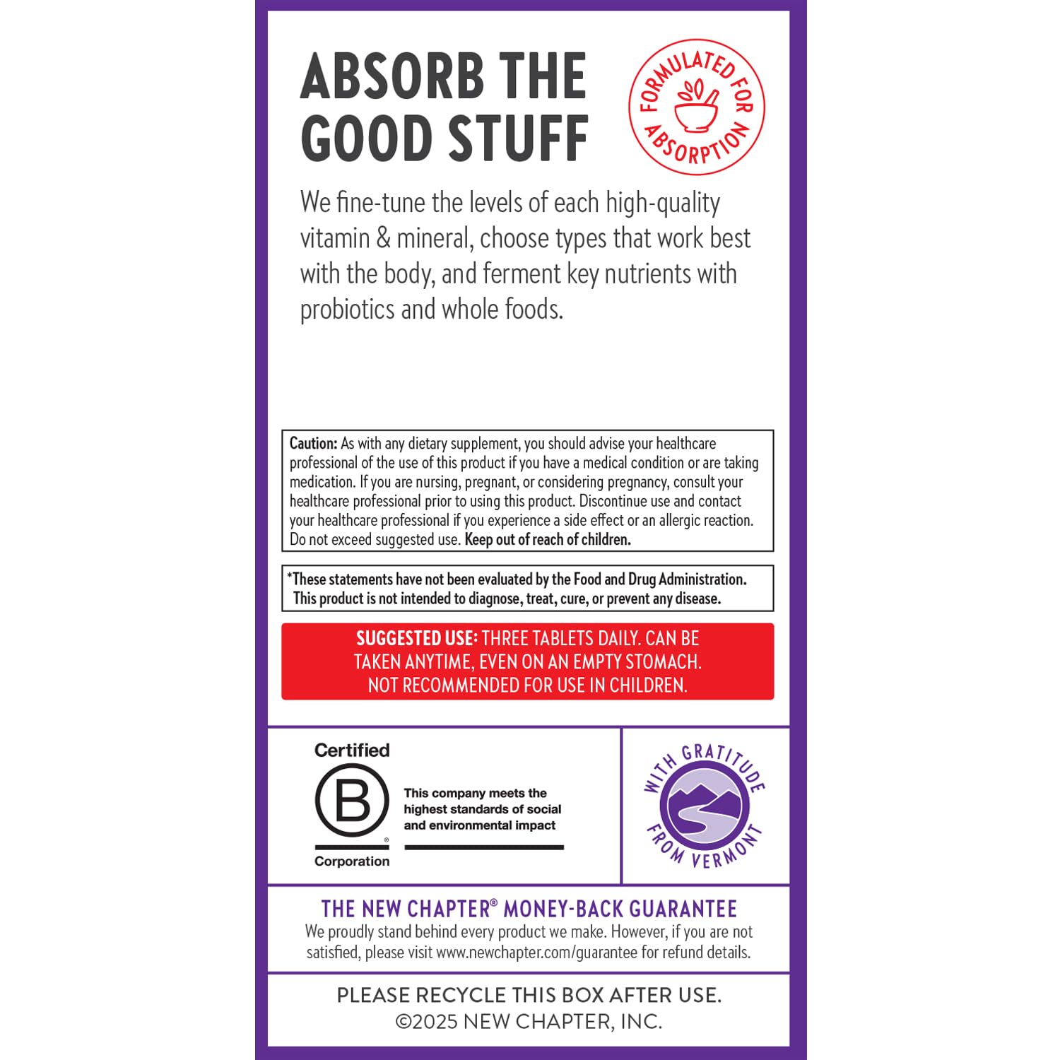New Chapter Energy Supplement packaging box emphasizing organic and non-GMO credentials.