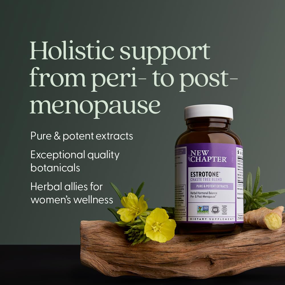 New Chapter Estrotone packaging front highlights hormone-balanced herbal blend.