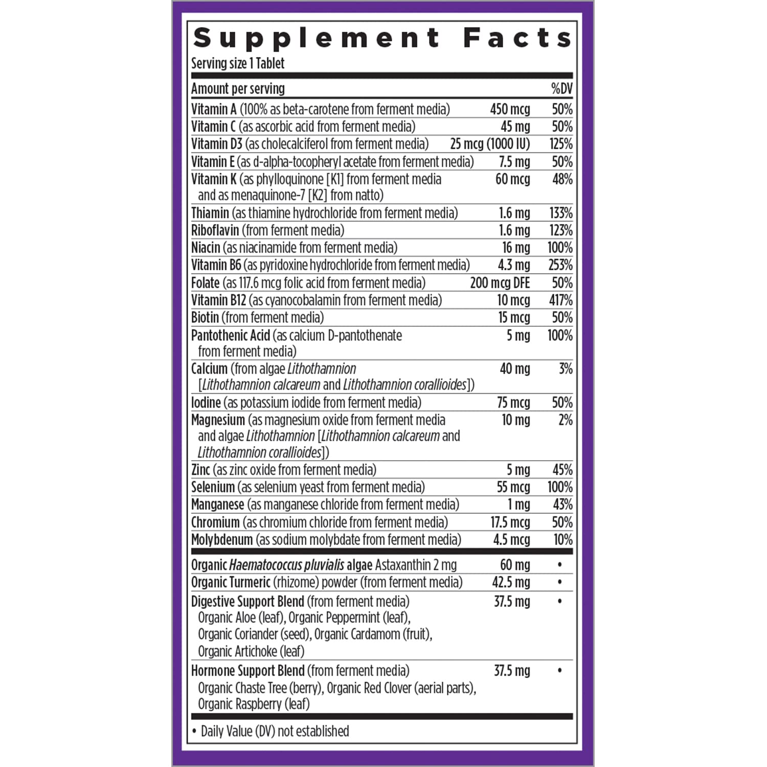 New Chapter Every Women's One Daily 55+ natural ingredients inside bottle