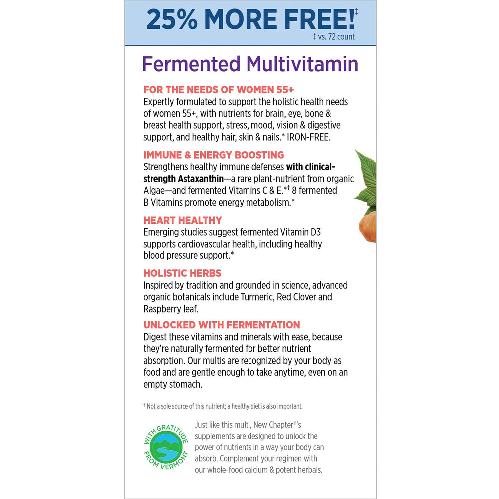 New Chapter Every Women's One Daily 55+ label closeup highlighting immune-friendly nutrients