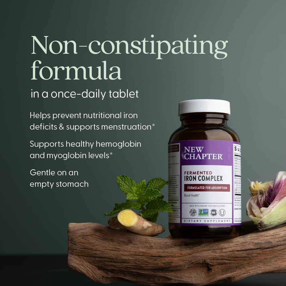 New Chapter Iron organic vegetables and herbs showcase organic ingredients and natural sourcing.