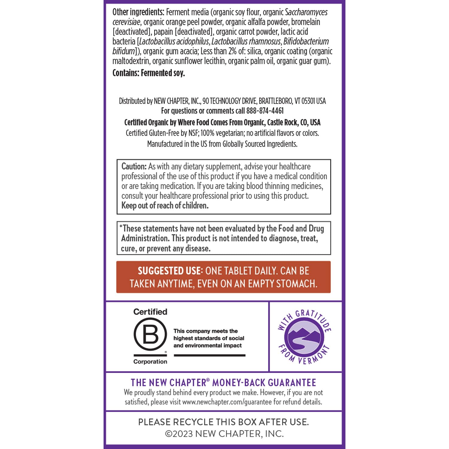New Chapter Certifications confirm kosher, gluten-free, vegetarian standards