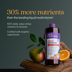 Close-up of New Chapter label shows 22 vitamins and family-friendly formula