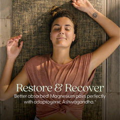 New Chapter magnesium ashwagandha capsules closeup showing easy-to-swallow form