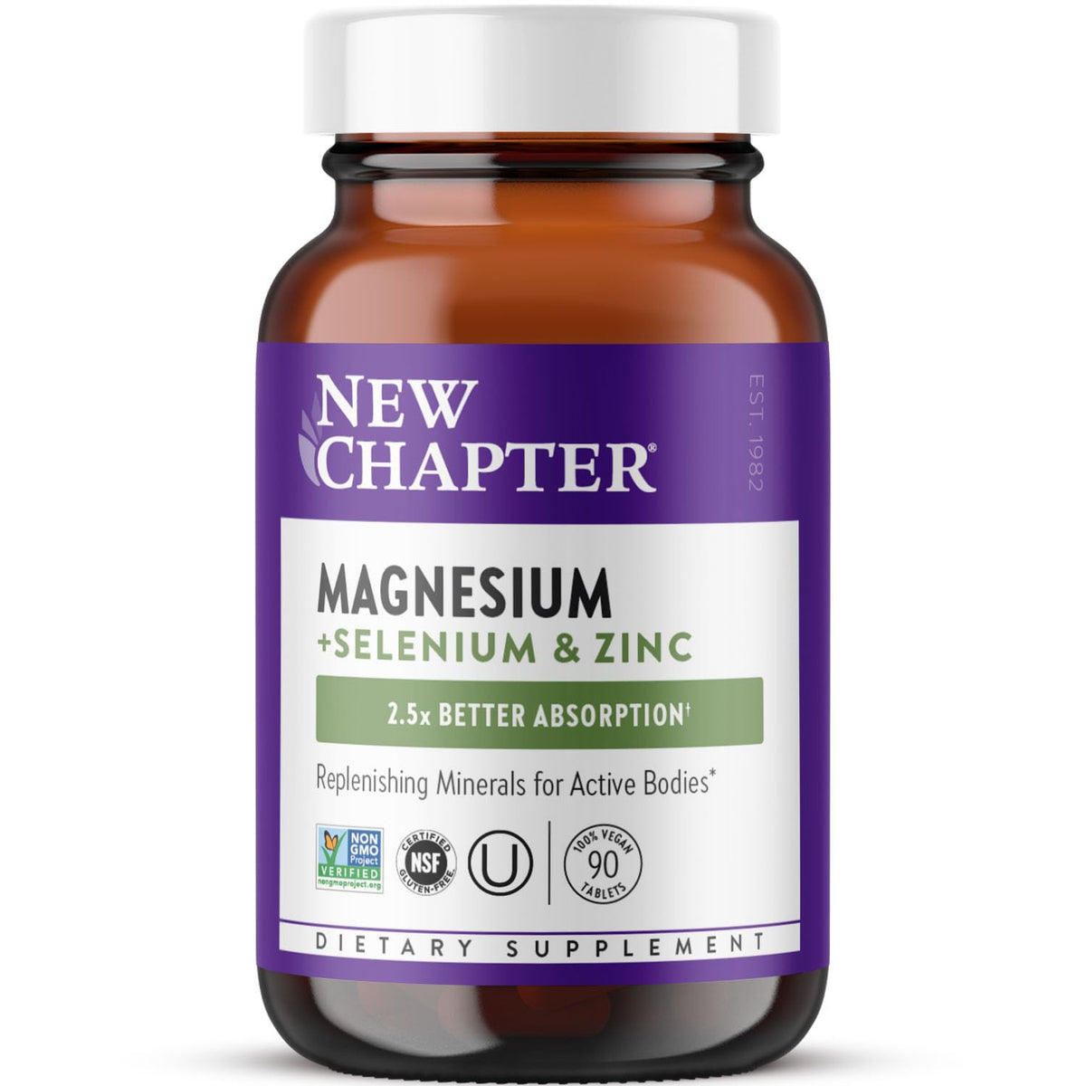 New Chapter Magnesium-Selenium-Zinc bottle supports active recovery and electrolyte balance.
