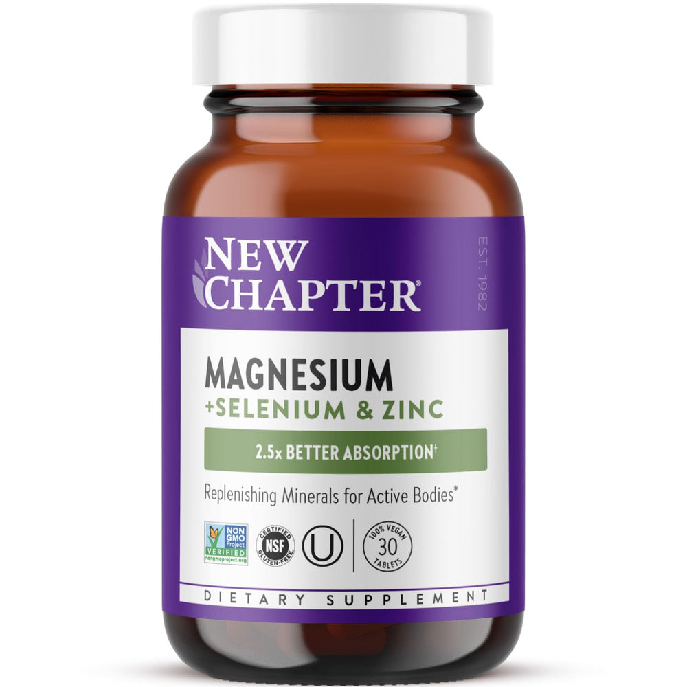 New Chapter magnesium-selenium-zinc tablet pack supports active recovery after workouts