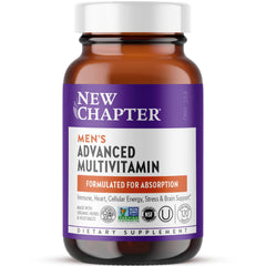 New Chapter Men’s Multivitamin Advanced Formula bottle showing fermented nutrients for easy digestion