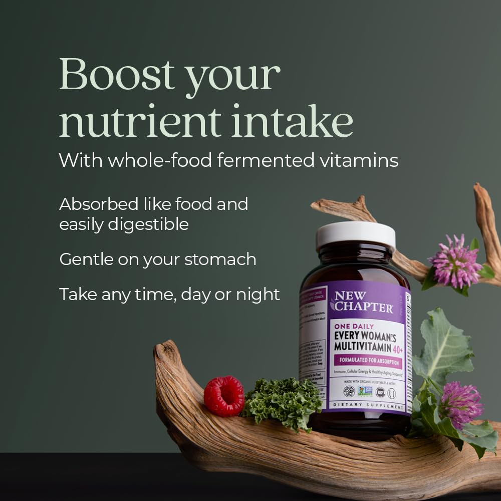 New Chapter organic vegetables and herbs imagery emphasizing certified organic ingredients.