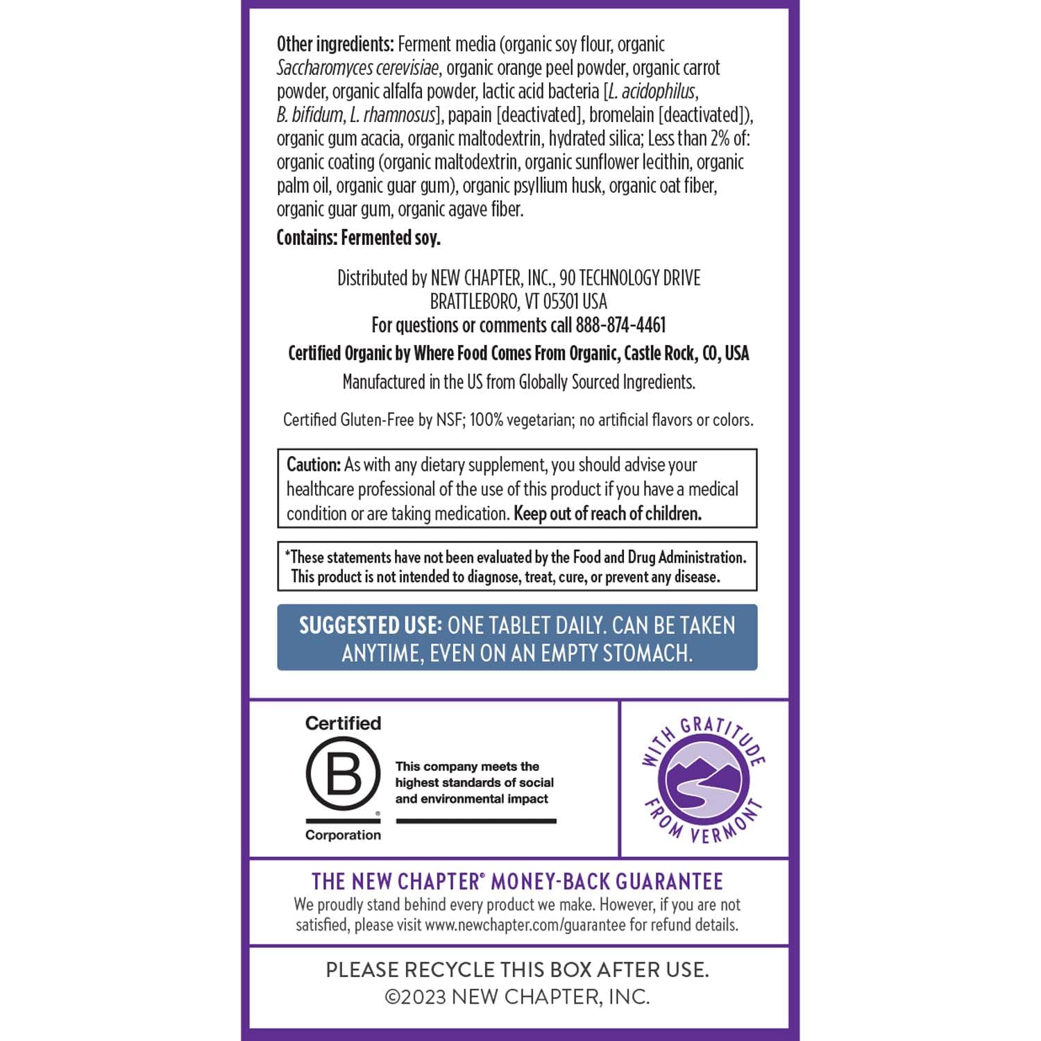 Gluten-free and iron-free packaging details for dietary needs.