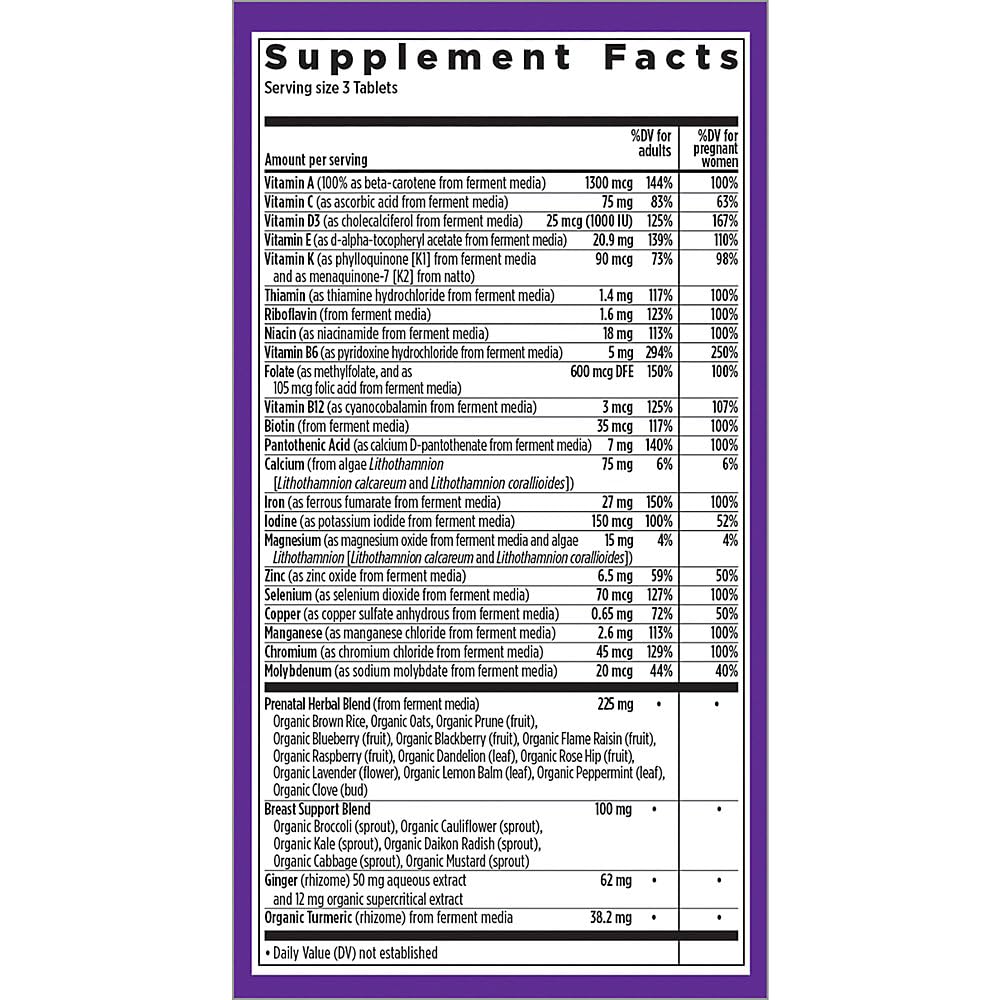 Close-up of Perfect Prenatal tablets emphasizing fermentation for gentle digestion