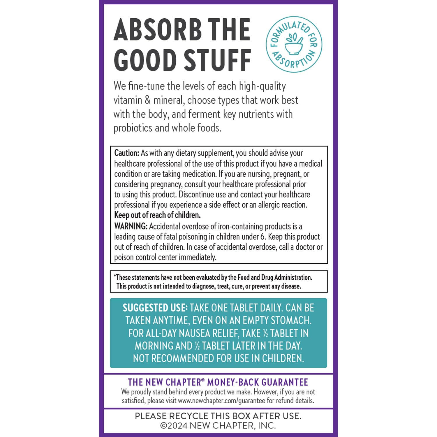 New Chapter Prenatal gluten-free certification badge on bottle.