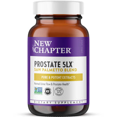 New Chapter Prostate 5LX bottle label showing clean, vegetarian capsules for daily use.