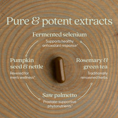 New Chapter Prostate 5LX fermented selenium illustration showcasing antioxidant-supporting minerals.