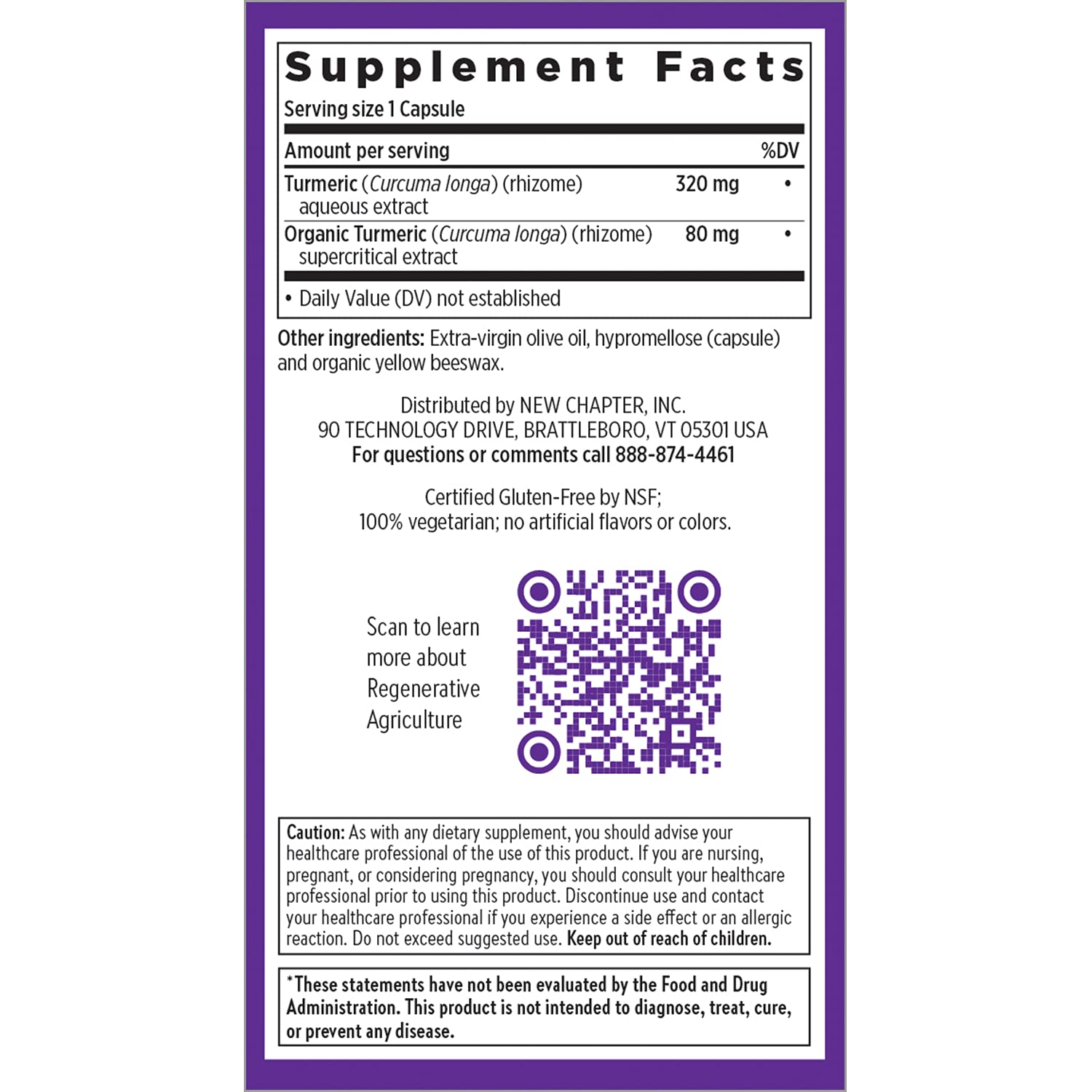New Chapter Turmeric Force formulation without black pepper for absorption.