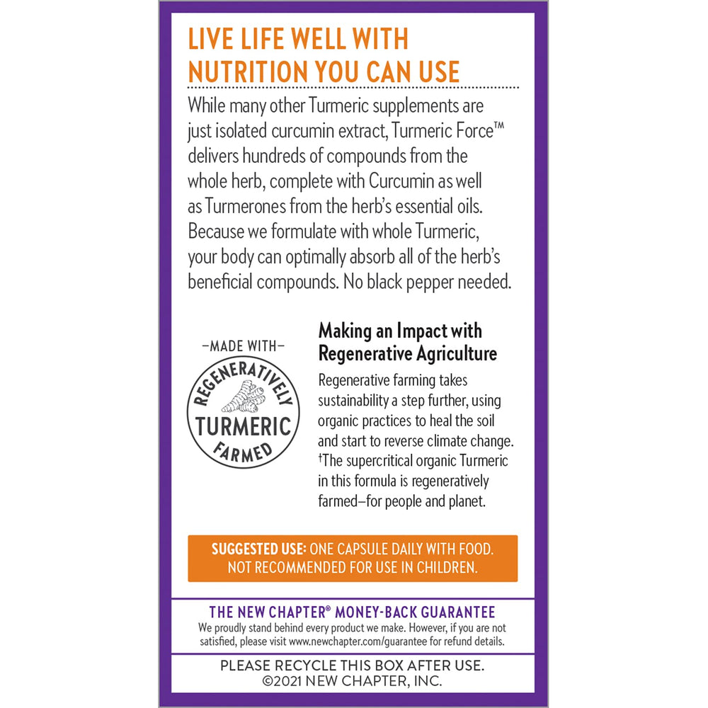 NSF gluten-free certification visible on New Chapter Turmeric Force packaging.