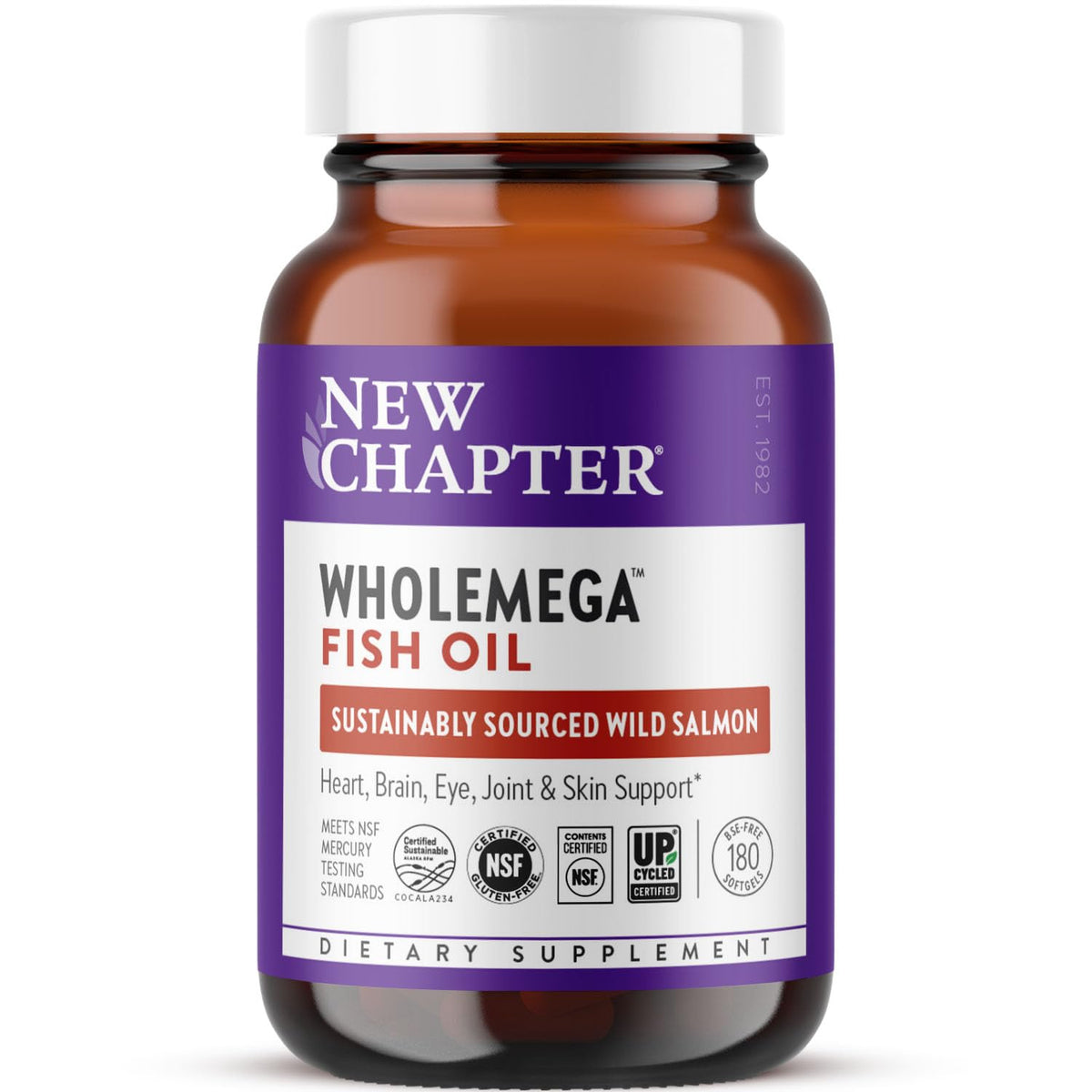 New Chapter Wholemega bottle and capsules – premium omega-3 salmon oil for daily support