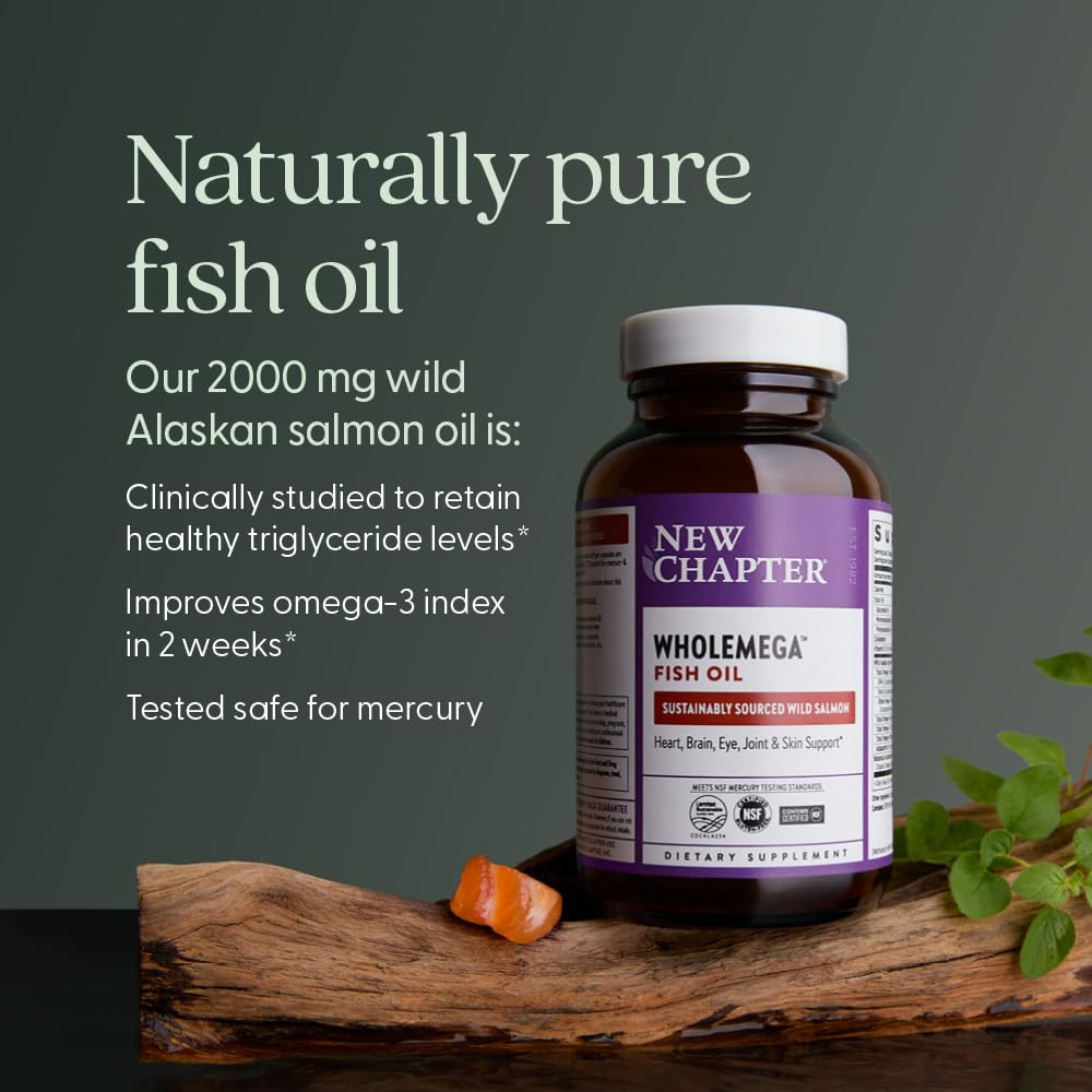 New Chapter Wholemega fresh-pressed oil bottle shows natural whole-food omega profile