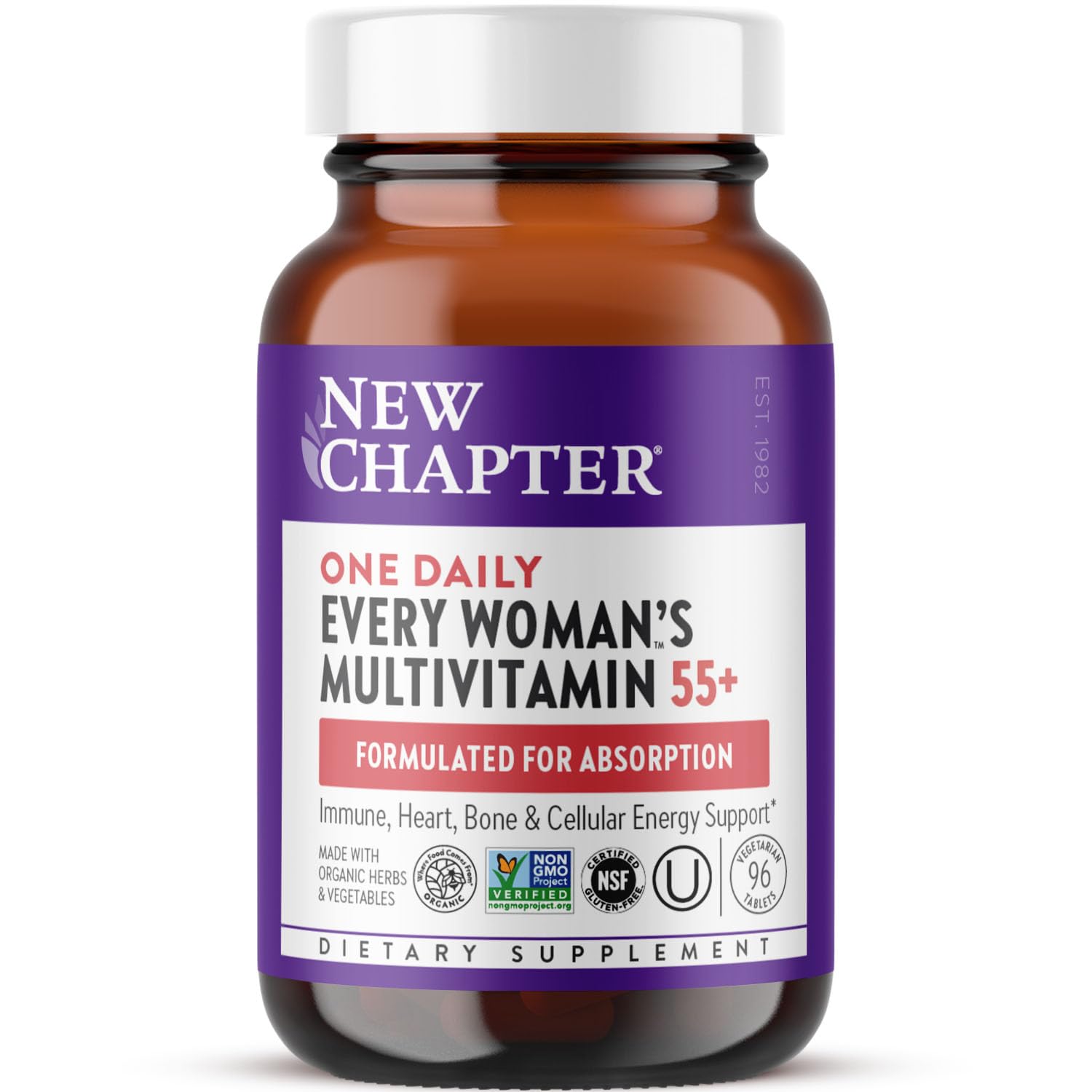 New Chapter Women’s Multivitamin 55+ bottle-front showing label and easy daily support