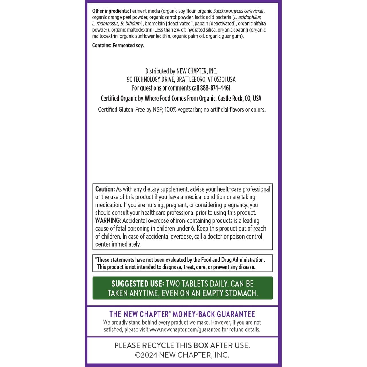 New Chapter Advanced non-GMO seal and organic sourcing reassure purity and sustainability.
