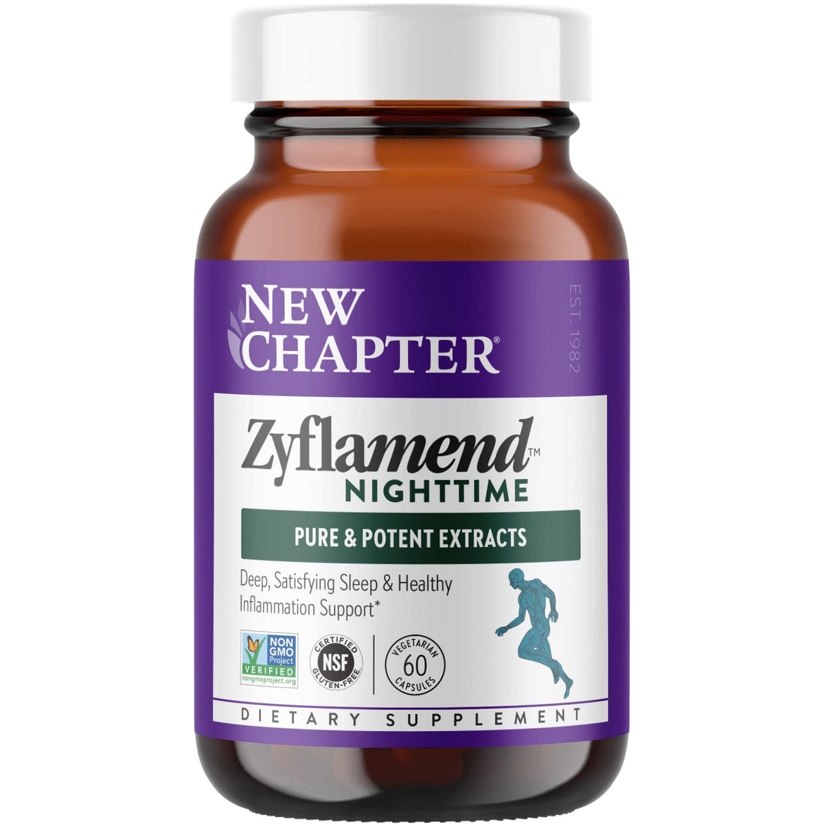 New Chapter Zyflamend Nighttime bottle on nightstand promotes a calm evening routine.