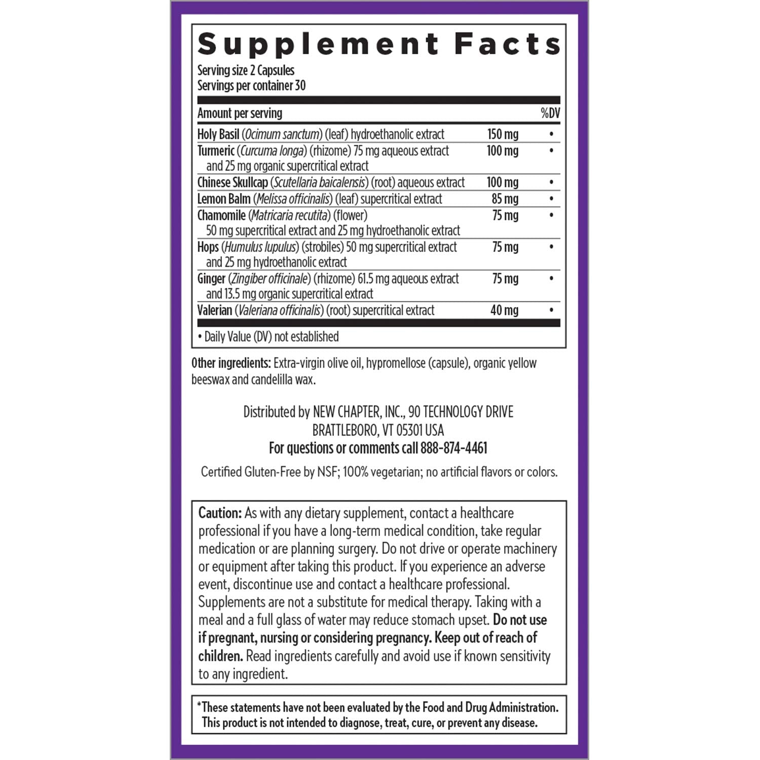 New Chapter Zyflamend Nighttime holy basil component suggests balanced rest.