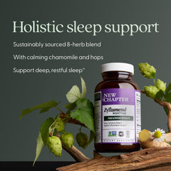 New Chapter Zyflamend Nighttime valerian root detail signals botanical sleep support.
